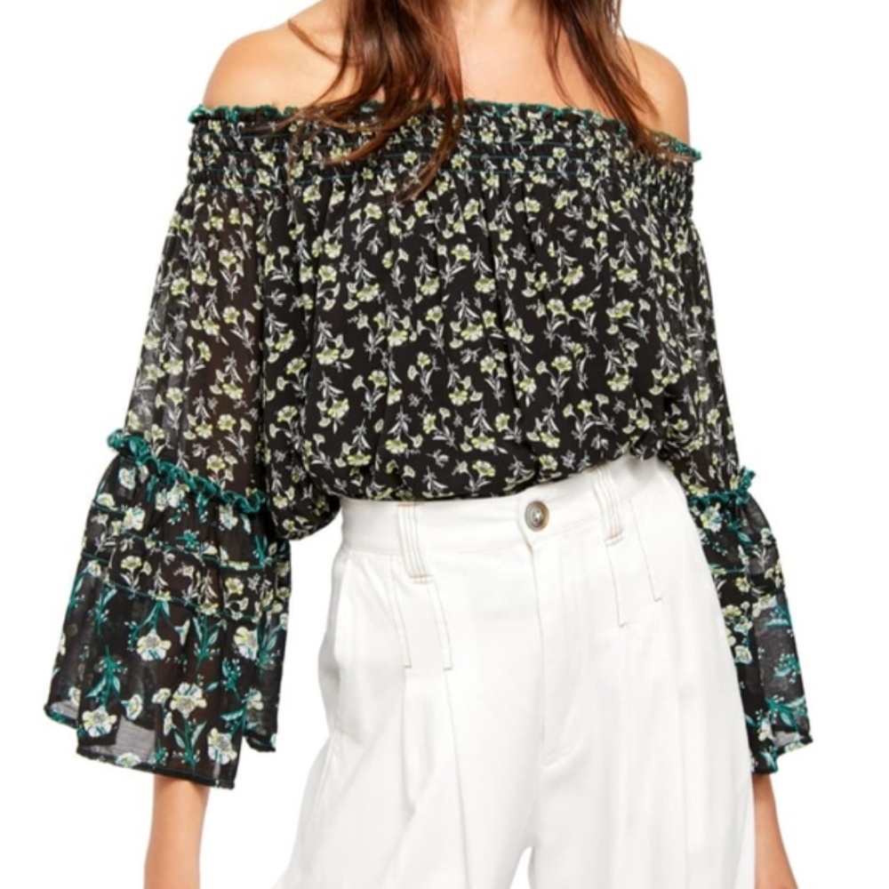 Free People Rose Valley Off Shoulder Bell Sleeve